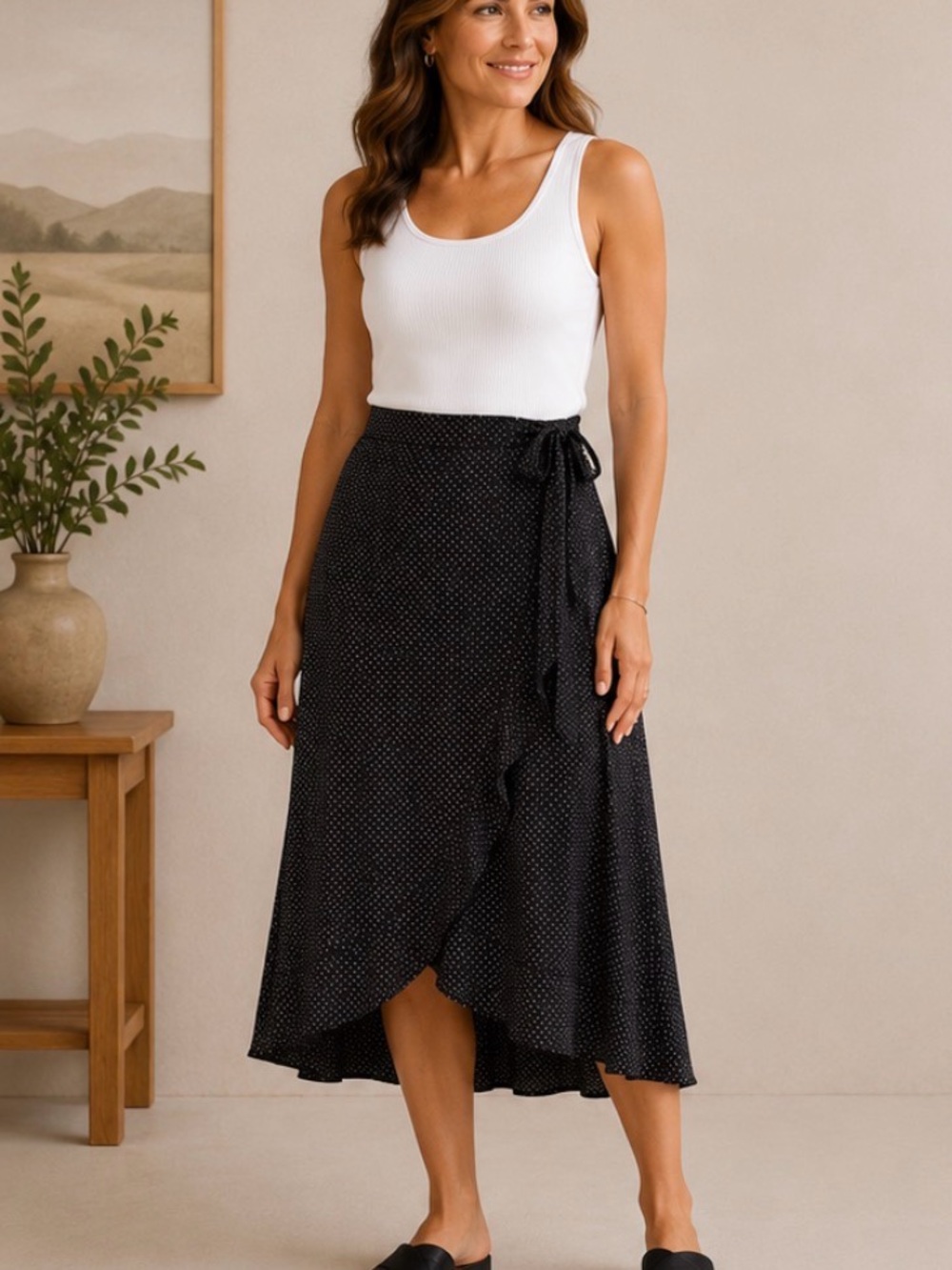 Green Envelope Black Polka Dot Wrap Midi Skirt “The Grace in Motion Collection”